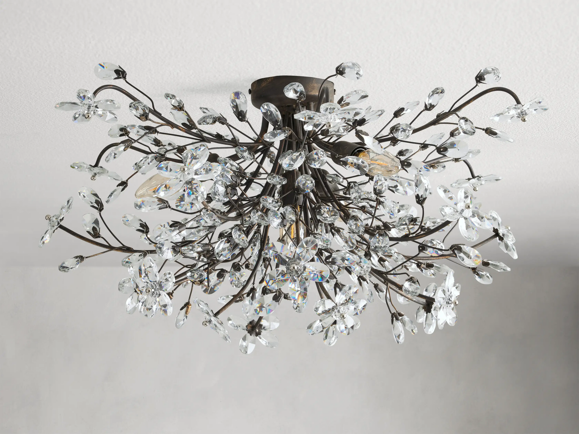 Moktan Sabai Crystal Floral Chandelier 28" 4-Light E12 Iron Ceiling Fixture