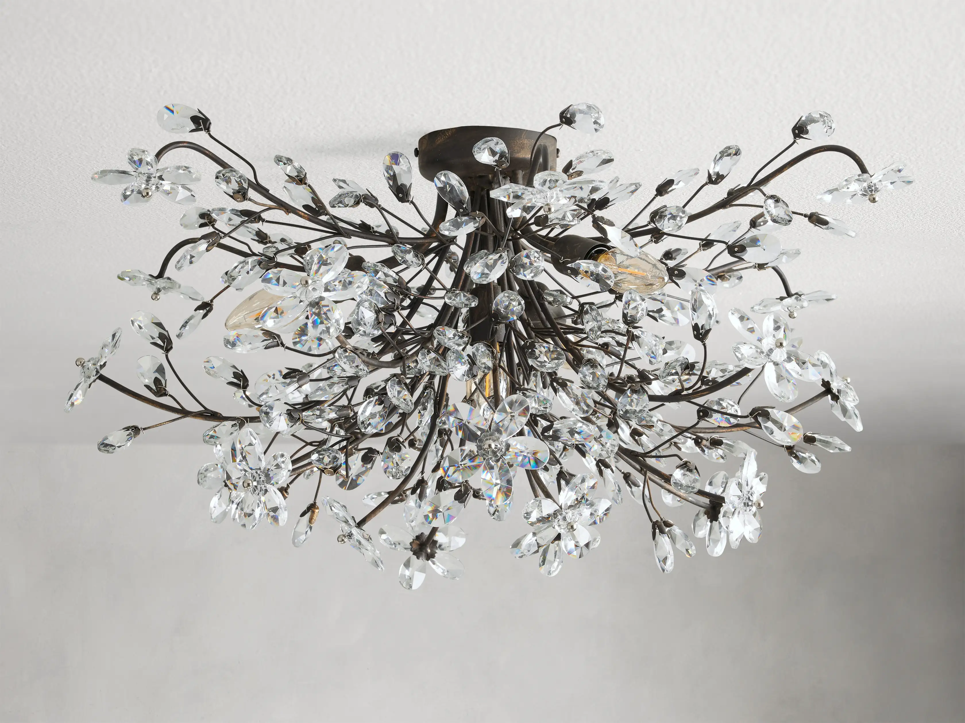 Moktan Sabai Crystal Floral Chandelier 28" 4-Light E12 Iron Ceiling Fixture