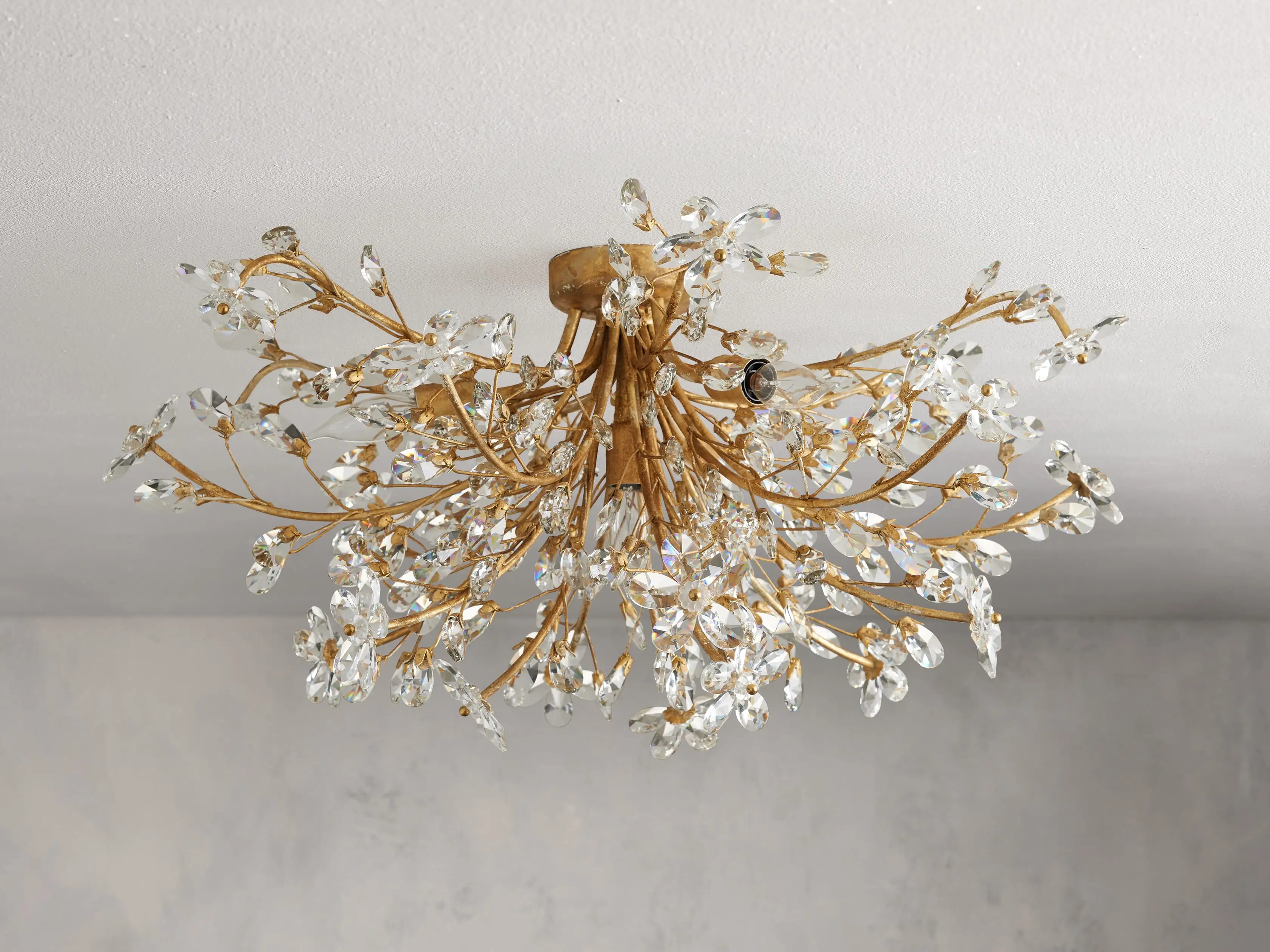 Moktan Sabai Crystal Floral Chandelier 28" 4-Light E12 Iron Ceiling Fixture