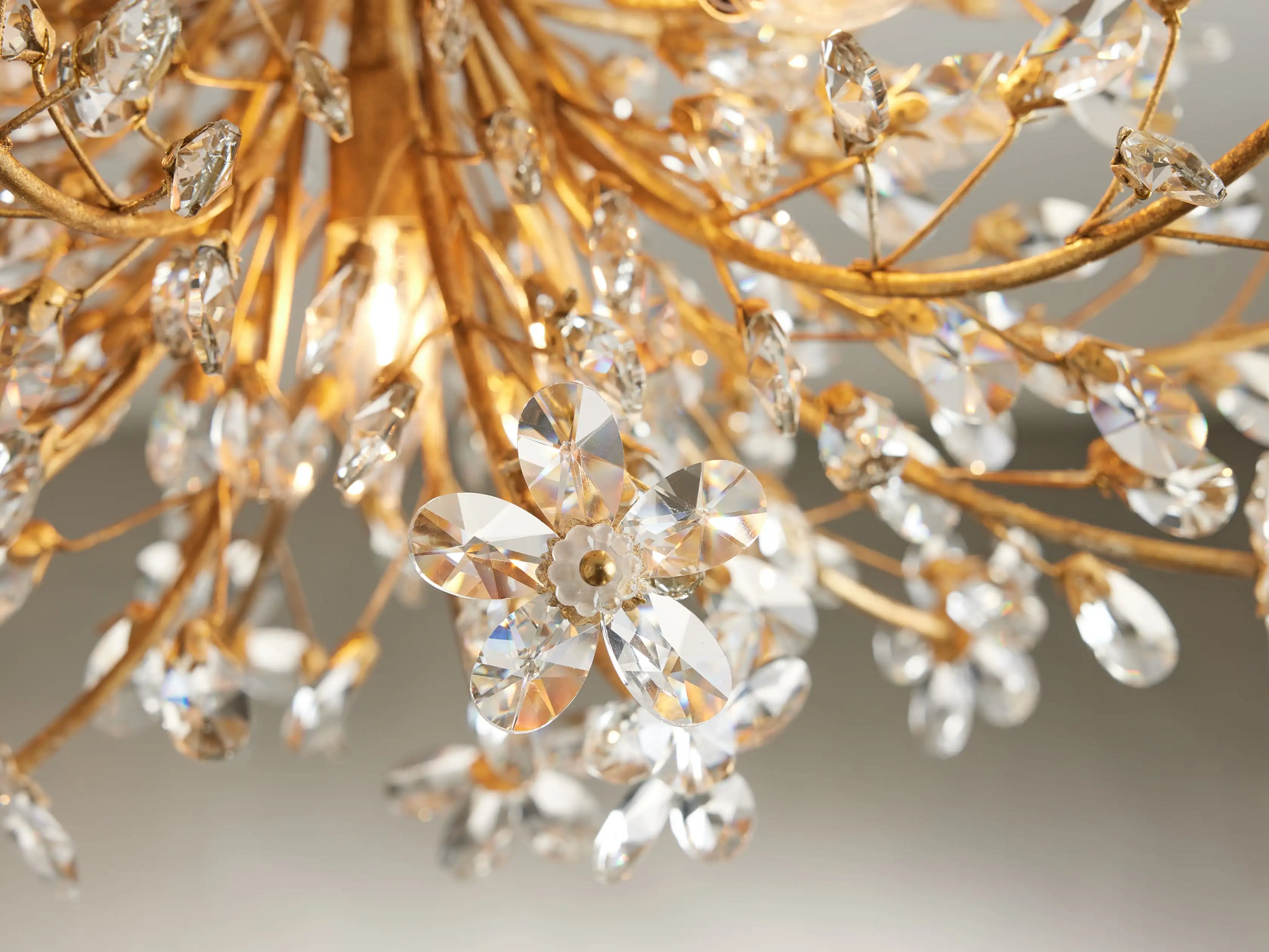 Moktan Sabai Crystal Floral Chandelier 28" 4-Light E12 Iron Ceiling Fixture