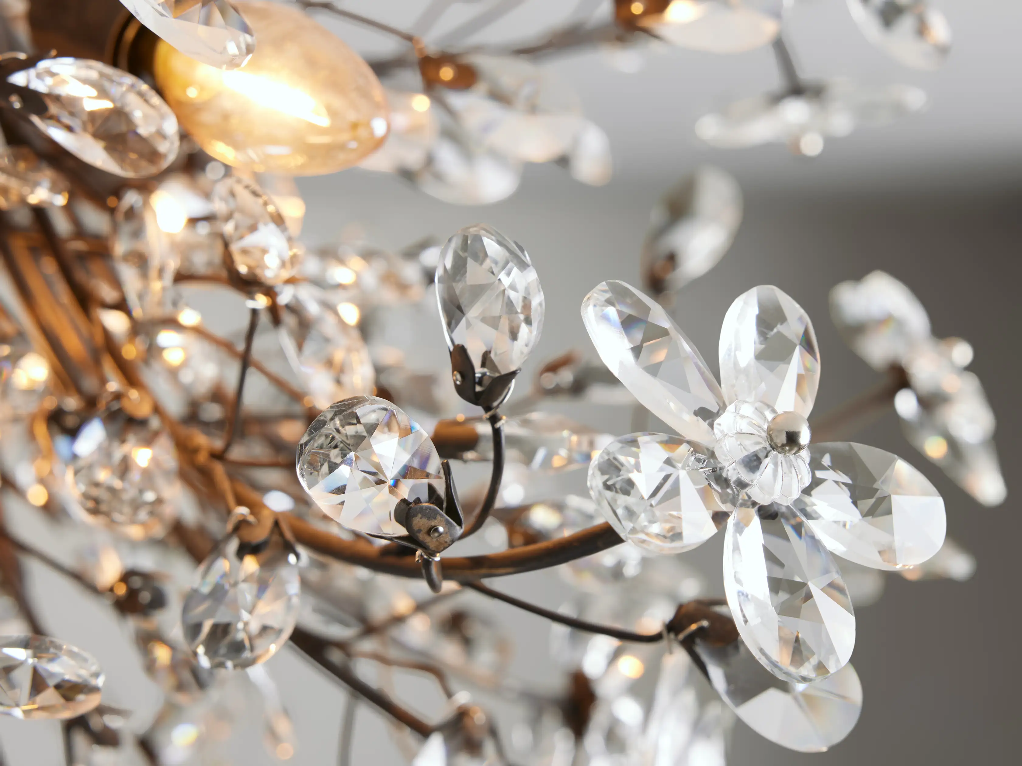 Moktan Sabai Crystal Floral Chandelier 28" 4-Light E12 Iron Ceiling Fixture