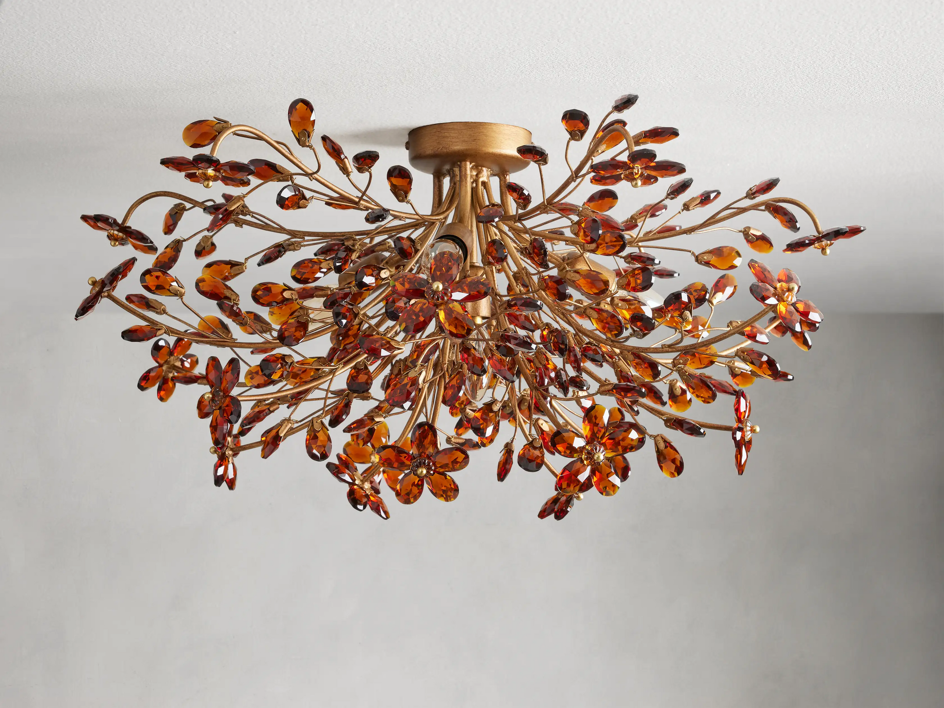 Moktan Sabai Crystal Floral Chandelier 28" 4-Light E12 Iron Ceiling Fixture