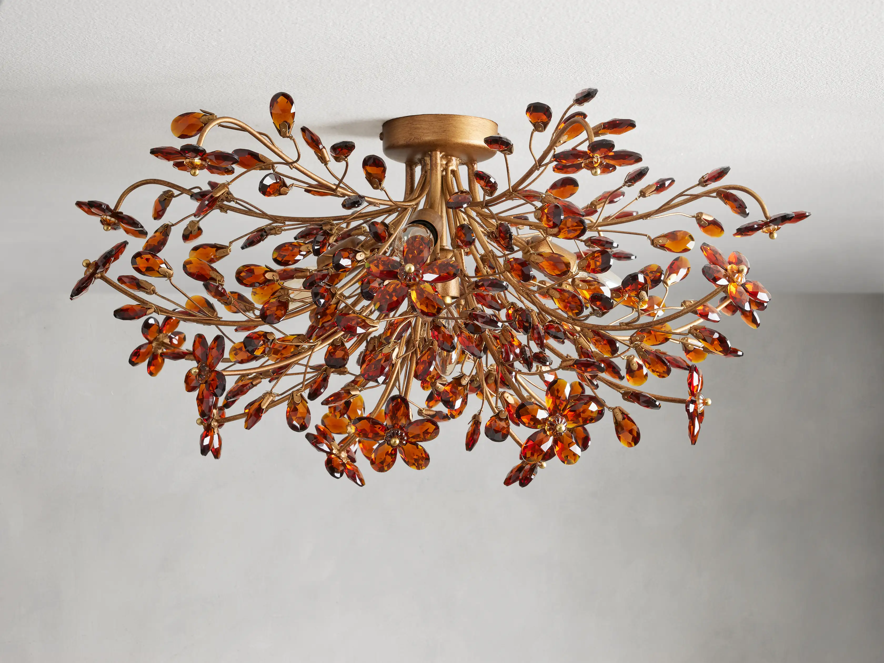 Moktan Sabai Crystal Floral Chandelier 28" 4-Light E12 Iron Ceiling Fixture