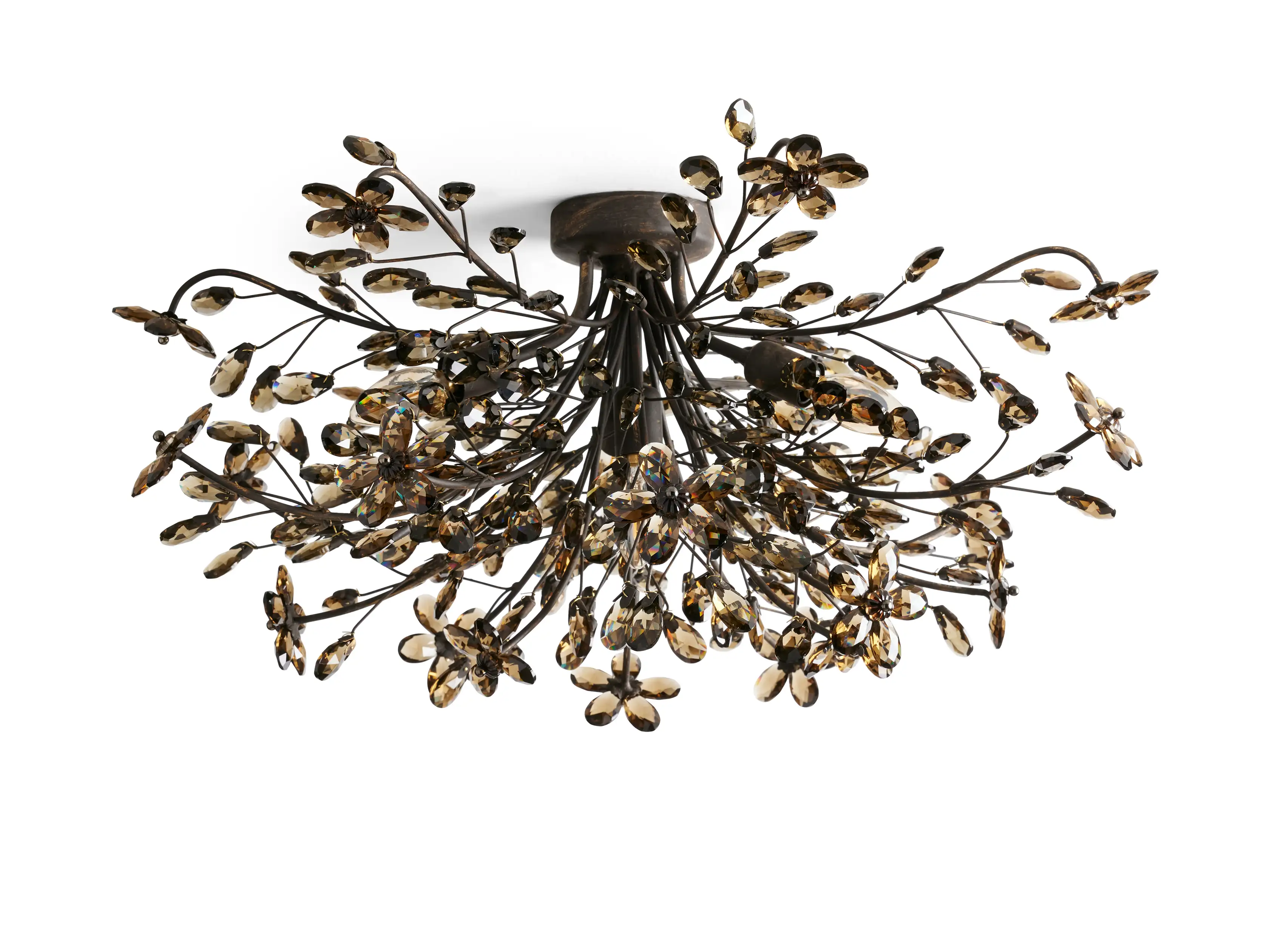 Moktan Sabai Crystal Floral Chandelier 28" 4-Light E12 Iron Ceiling Fixture