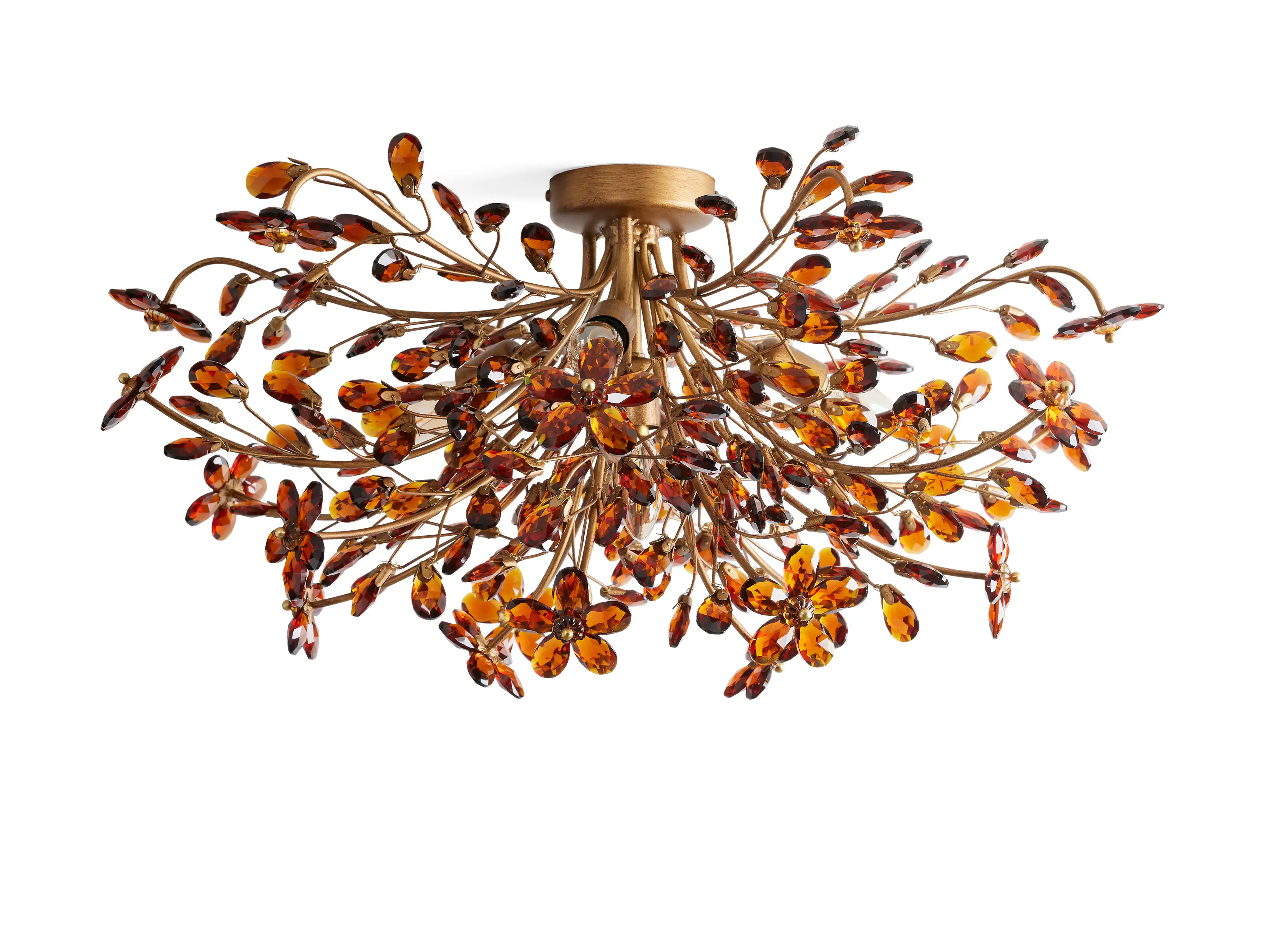 Moktan Sabai Crystal Floral Chandelier 28" 4-Light E12 Iron Ceiling Fixture