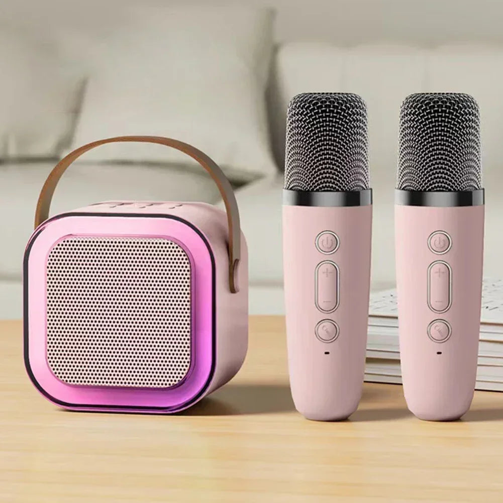 Moktan Sabai Bluetooth Karaoke Machine for Kids & Family with Wireless Mics LED Lights Pink 2 Mic