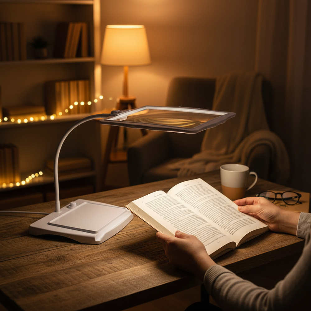 Moktan Sabai LED Floor Lamp with 3X Magnifying Lens & Adjustable Arm | Modern Black Standing Lamp for Precision Tasks