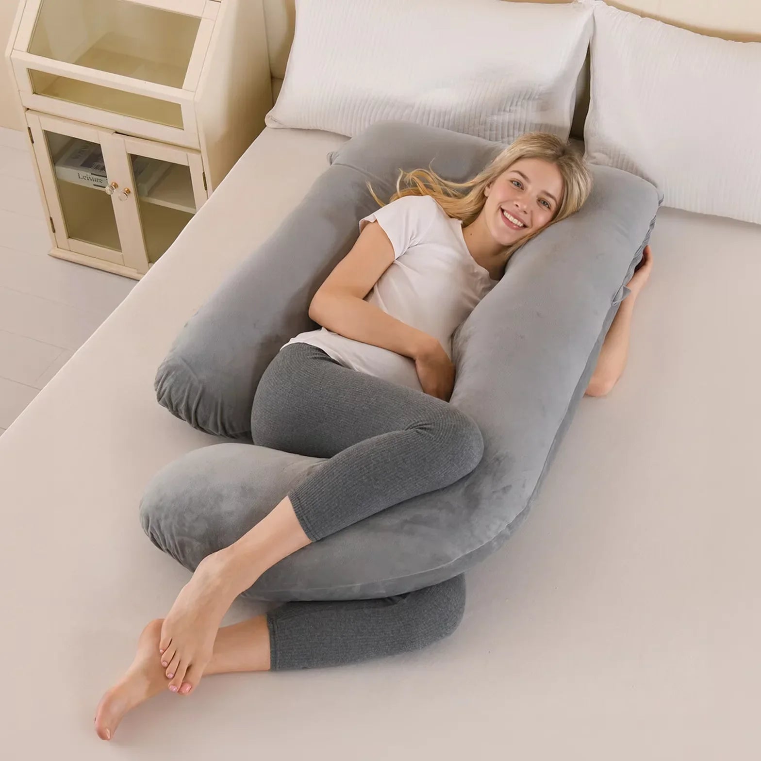 Moktan Sabai U-Shaped Full Body Pillow Side Sleeper Support Cushion 155cm Grey