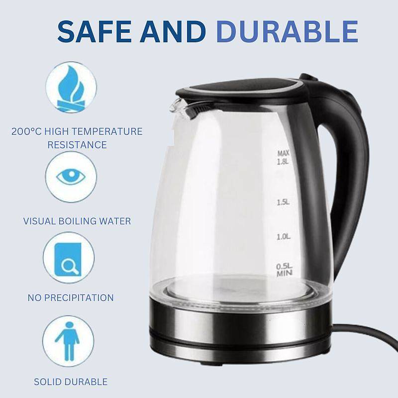 Moktan Sabai Electric Glass Kettle 1.8L 1500W Fast Boil LED Cordless