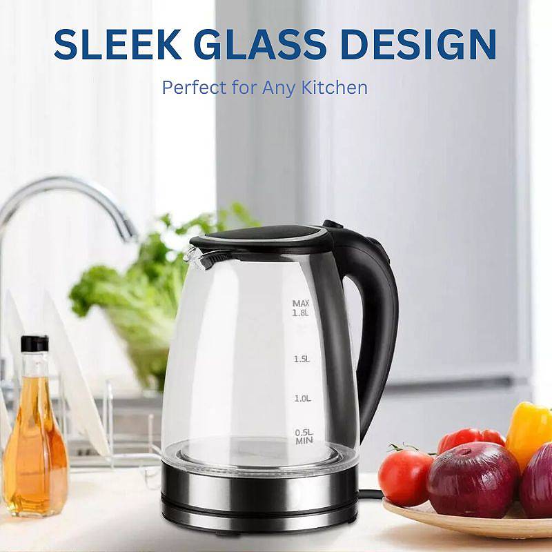 Moktan Sabai Electric Glass Kettle 1.8L 1500W Fast Boil LED Cordless