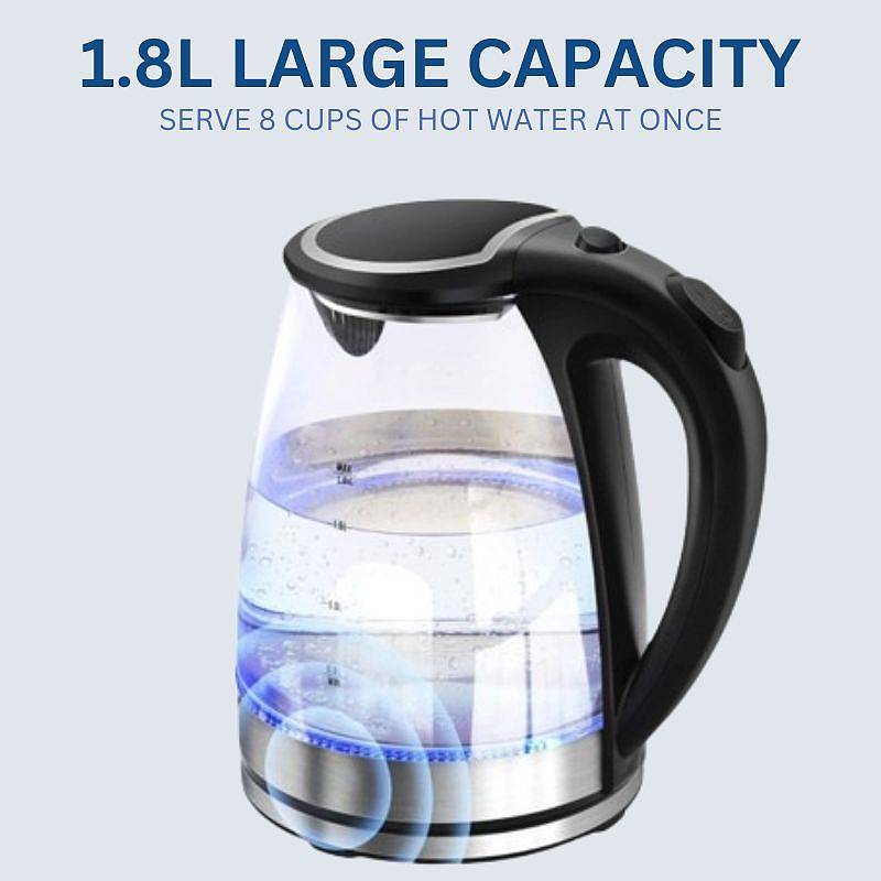 Moktan Sabai Electric Glass Kettle 1.8L 1500W Fast Boil LED Cordless