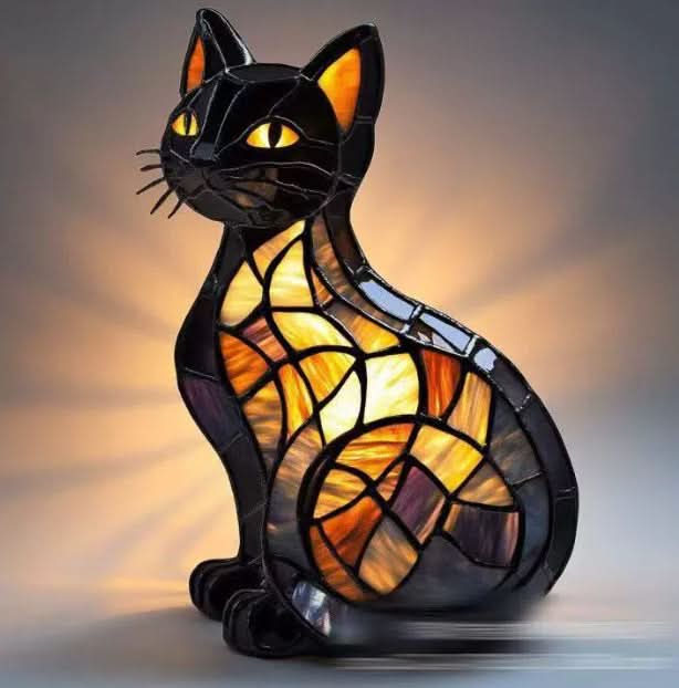 Moktan Sabai Art Deco Stained Glass Dog Table Lamp USB LED