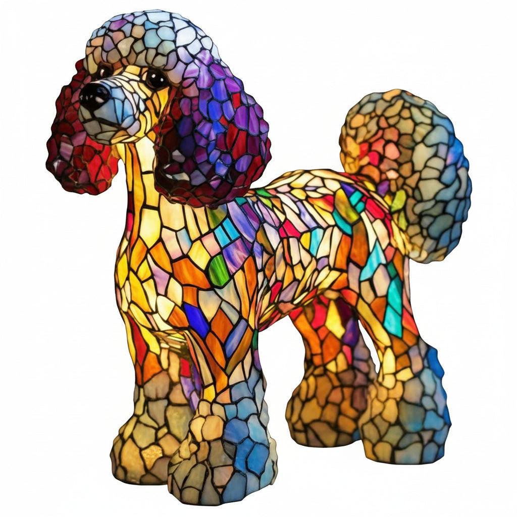 Moktan Sabai Art Deco Stained Glass Dog Table Lamp USB LED
