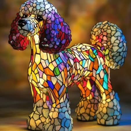 Moktan Sabai Art Deco Stained Glass Dog Table Lamp USB LED