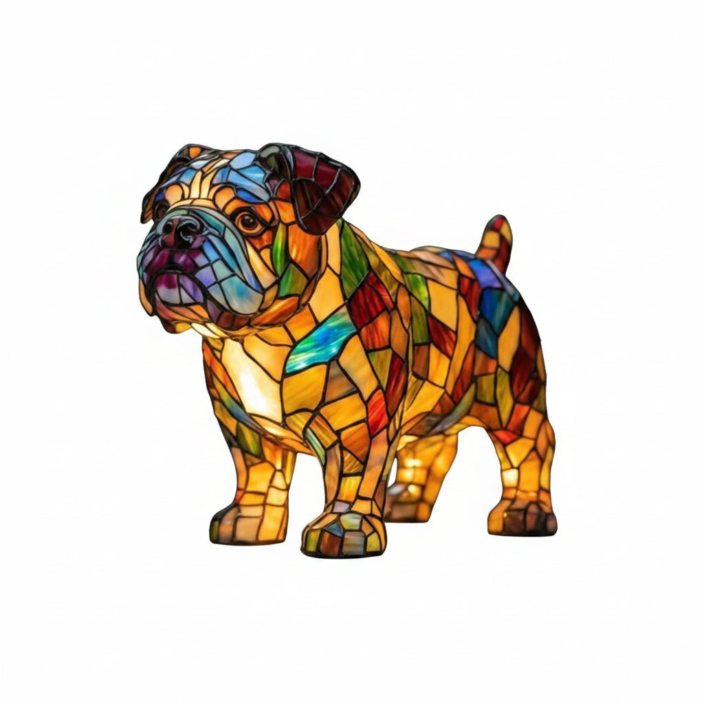Moktan Sabai Art Deco Stained Glass Dog Table Lamp USB LED