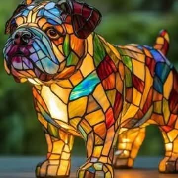 Moktan Sabai Art Deco Stained Glass Dog Table Lamp USB LED