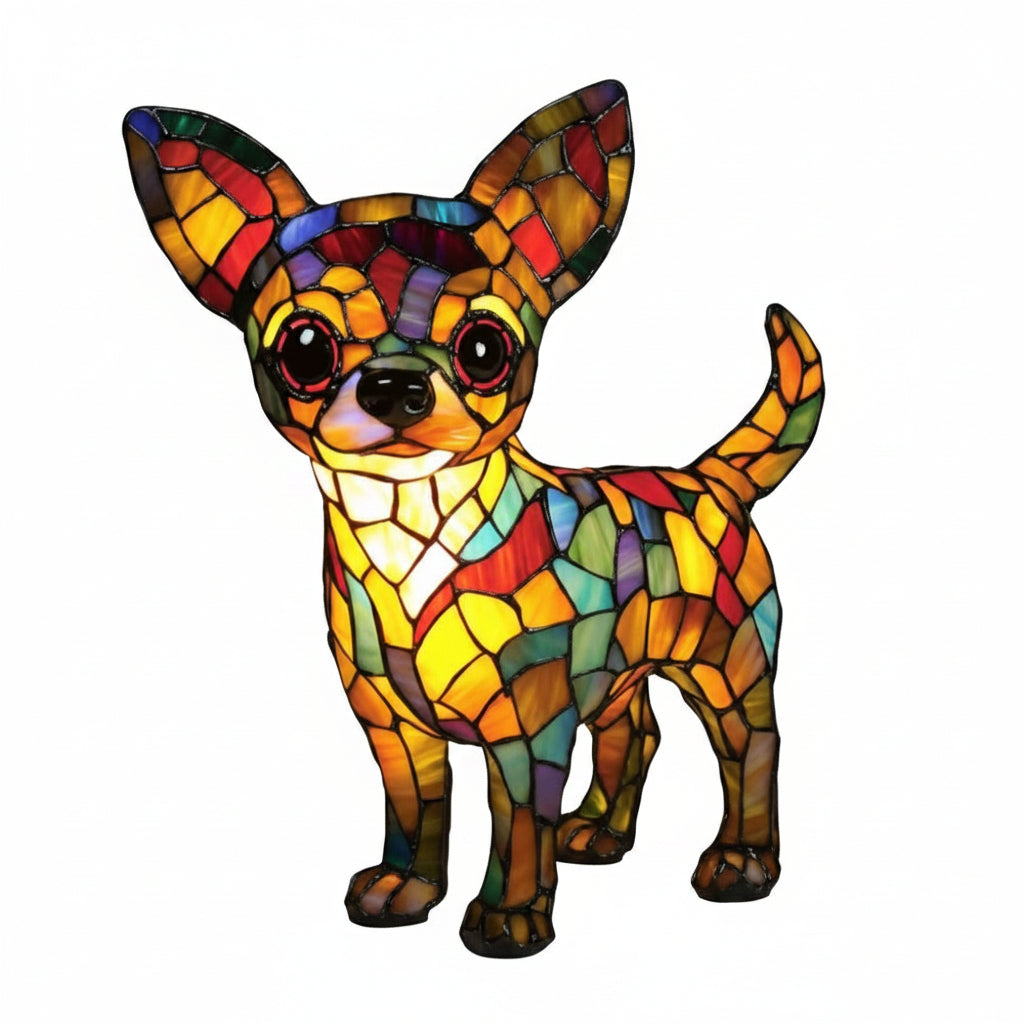 Moktan Sabai Art Deco Stained Glass Dog Table Lamp USB LED