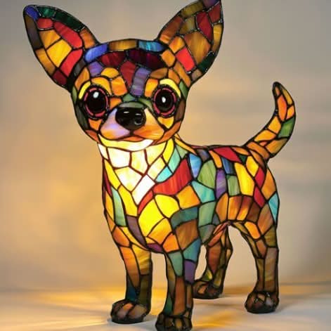 Moktan Sabai Art Deco Stained Glass Dog Table Lamp USB LED