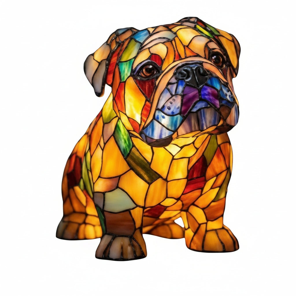 Moktan Sabai Art Deco Stained Glass Dog Table Lamp USB LED