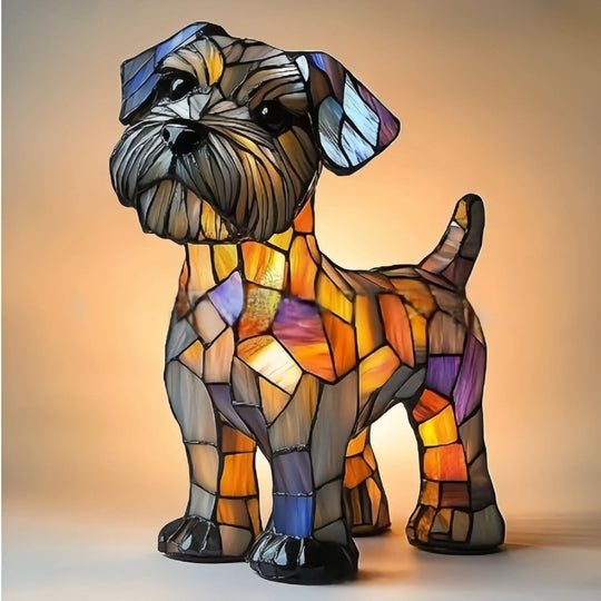 Moktan Sabai Art Deco Stained Glass Dog Table Lamp USB LED Schnauzer 17cm 6.7in USB