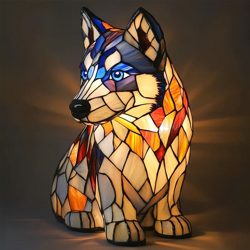 Moktan Sabai Art Deco Stained Glass Dog Table Lamp USB LED