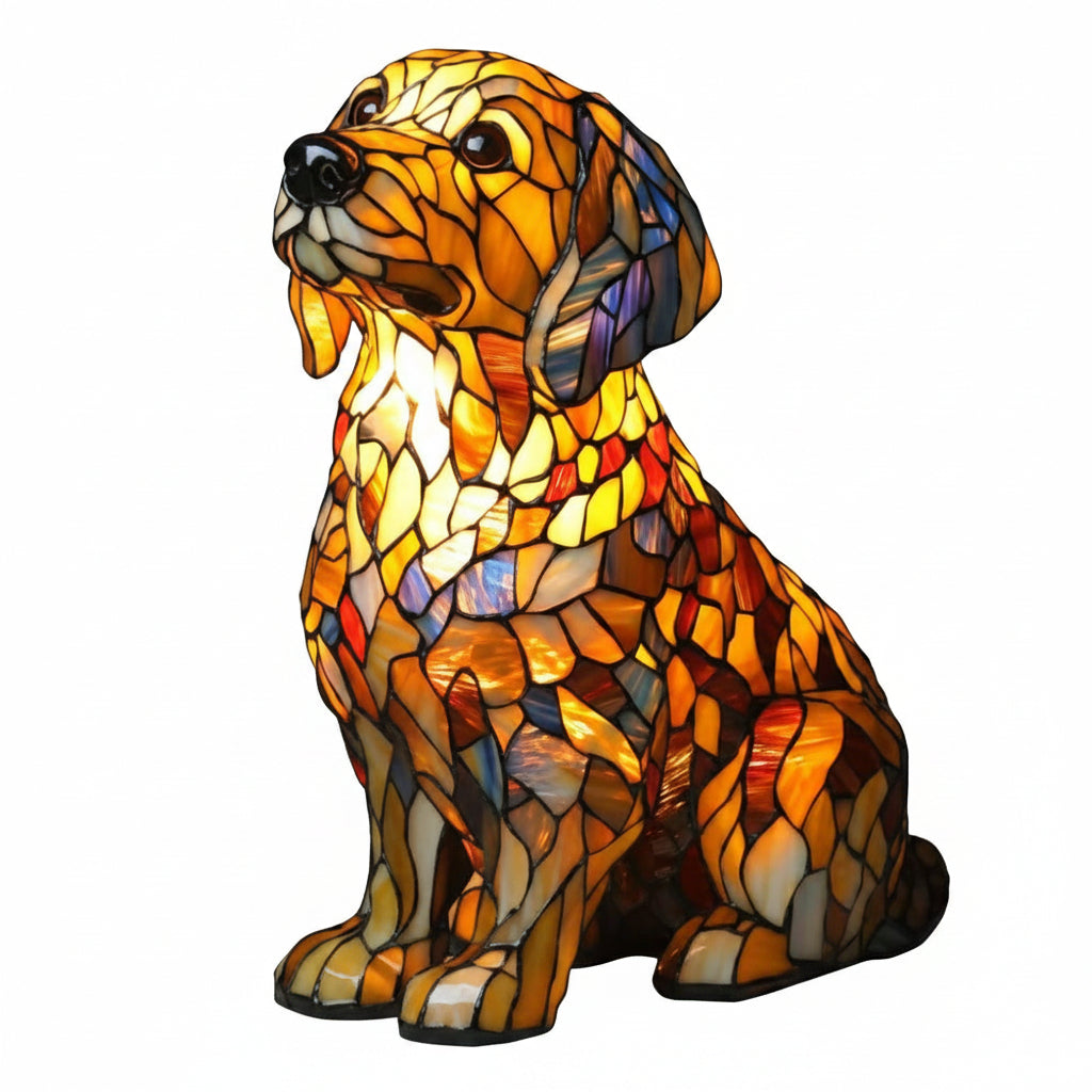 Moktan Sabai Art Deco Stained Glass Dog Table Lamp USB LED The Labrador Retriever 17cm 6.7in USB