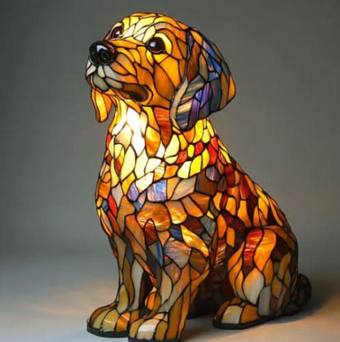 Moktan Sabai Art Deco Stained Glass Dog Table Lamp USB LED The Labrador Retriever 17cm 6.7in USB