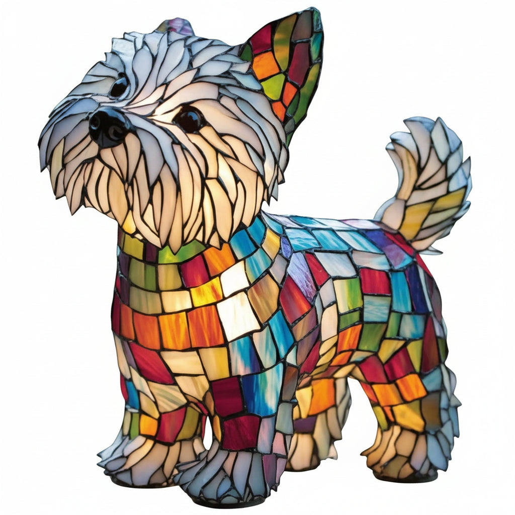 Moktan Sabai Art Deco Stained Glass Dog Table Lamp USB LED West Highland Dog 17cm 6.7in USB