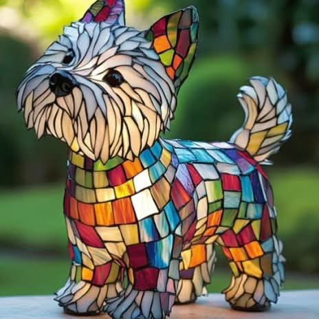 Moktan Sabai Art Deco Stained Glass Dog Table Lamp USB LED West Highland Dog 17cm 6.7in USB
