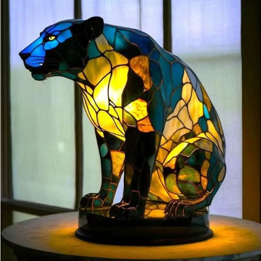 Moktan Sabai Art Deco Stained Glass Dog Table Lamp USB LED