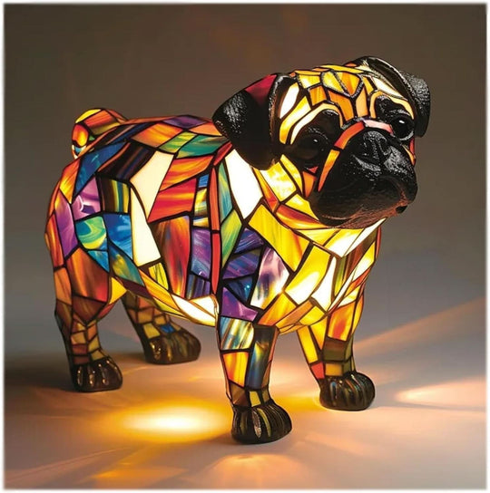 Moktan Sabai Art Deco Stained Glass Dog Table Lamp USB LED