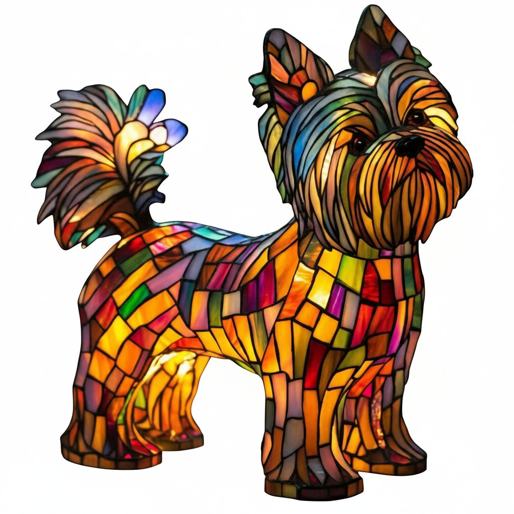 Moktan Sabai Art Deco Stained Glass Dog Table Lamp USB LED