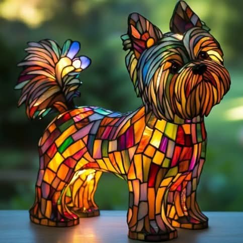 Moktan Sabai Art Deco Stained Glass Dog Table Lamp USB LED