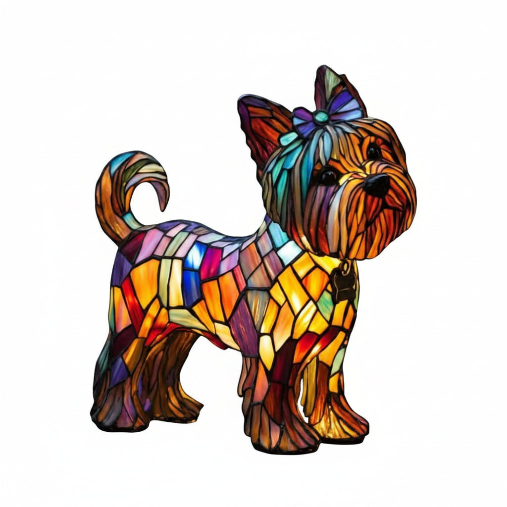 Moktan Sabai Art Deco Stained Glass Dog Table Lamp USB LED Yorkshire Terrier Type A 17cm 6.7in USB