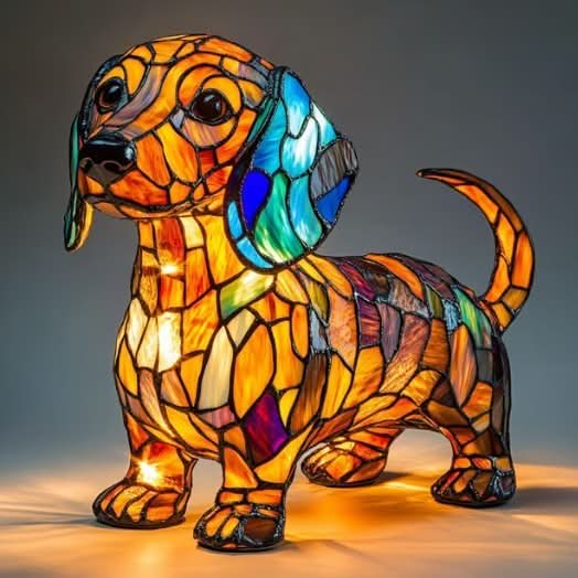 Moktan Sabai Art Deco Stained Glass Dog Table Lamp USB LED