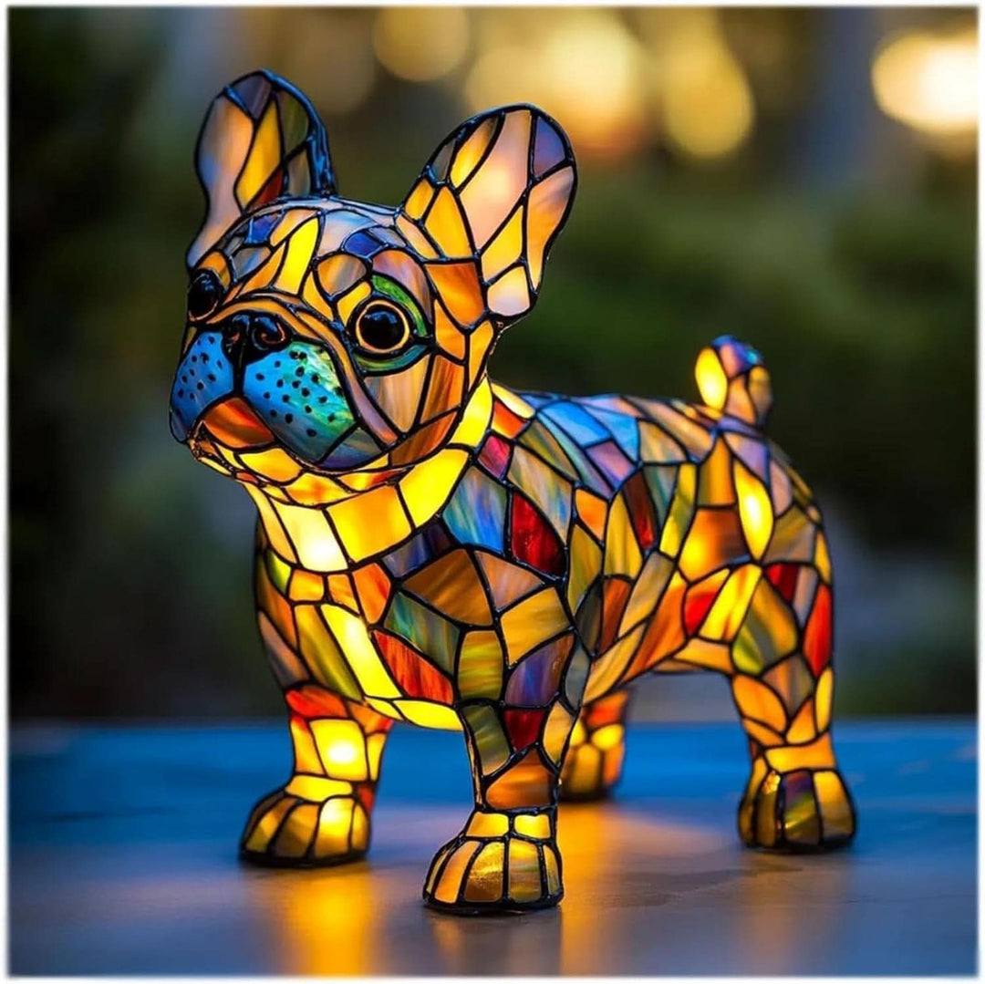 Moktan Sabai Art Deco Stained Glass Dog Table Lamp USB LED