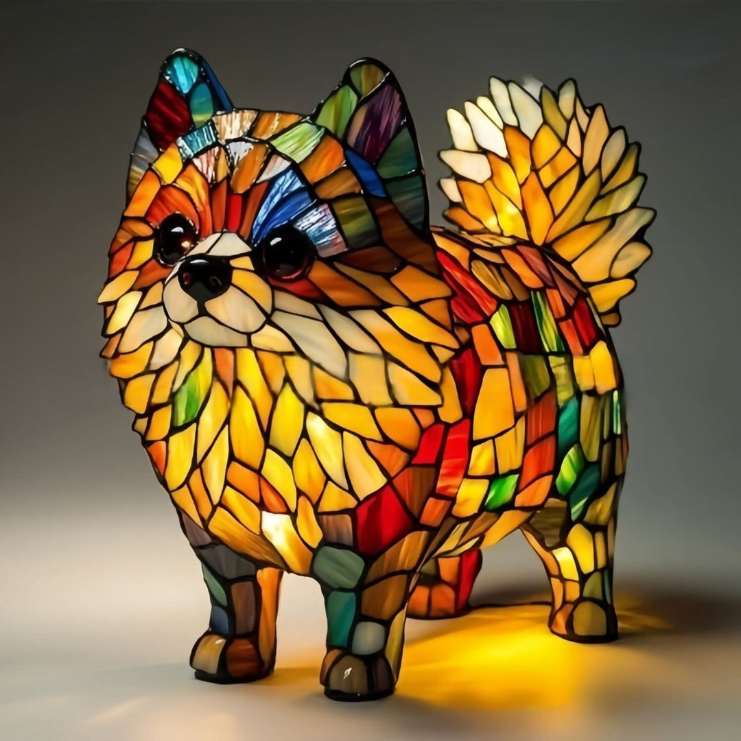 Moktan Sabai Art Deco Stained Glass Dog Table Lamp USB LED