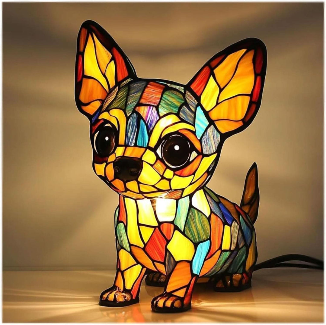 Moktan Sabai Art Deco Stained Glass Dog Table Lamp USB LED