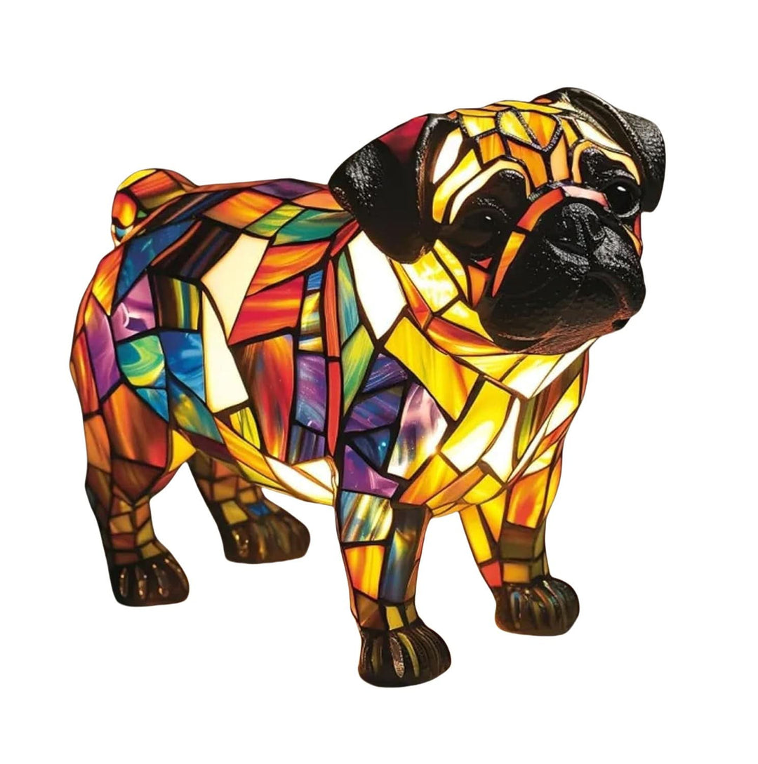Moktan Sabai Art Deco Stained Glass Dog Table Lamp USB LED