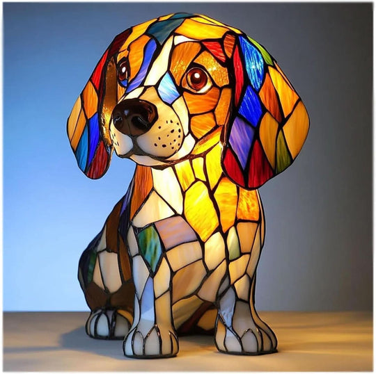 Moktan Sabai Art Deco Stained Glass Dog Table Lamp USB LED
