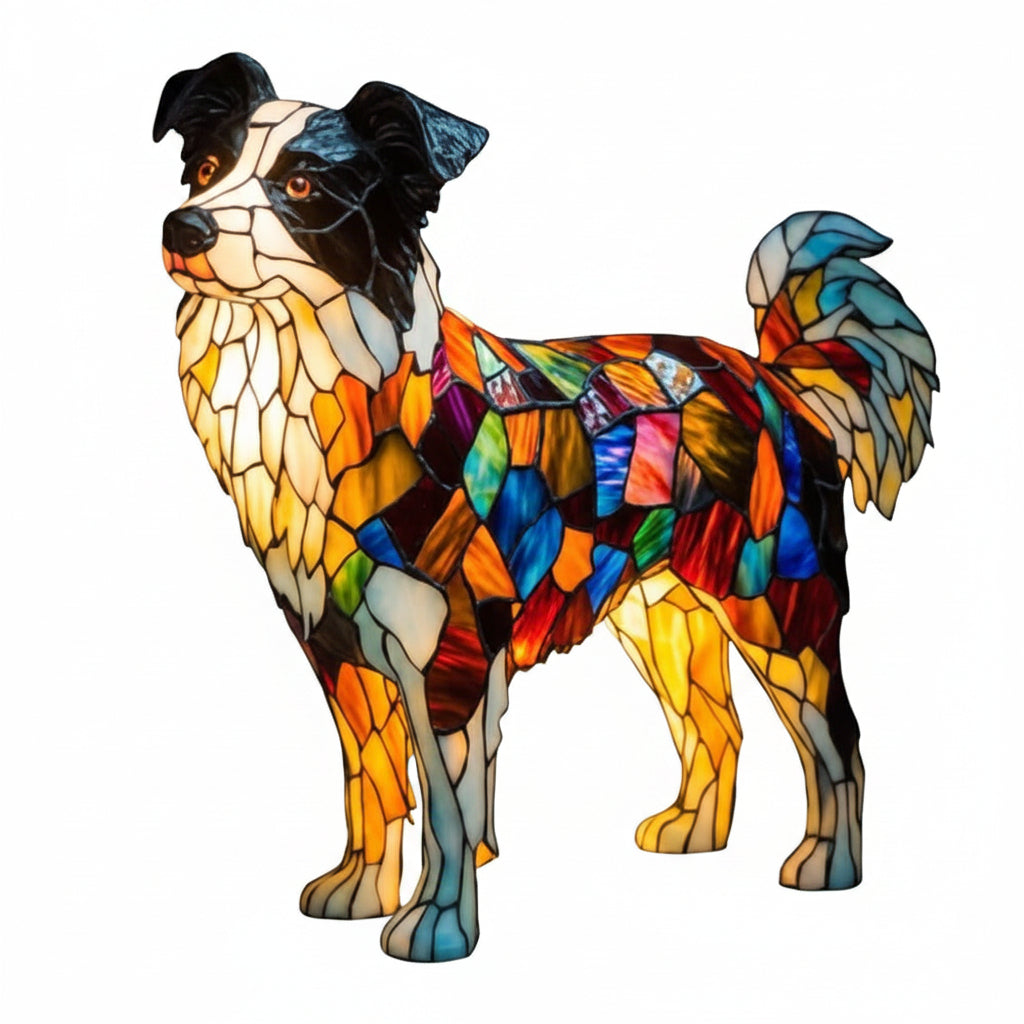 Moktan Sabai Art Deco Stained Glass Dog Table Lamp USB LED