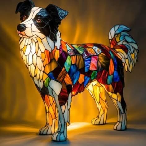 Moktan Sabai Art Deco Stained Glass Dog Table Lamp USB LED