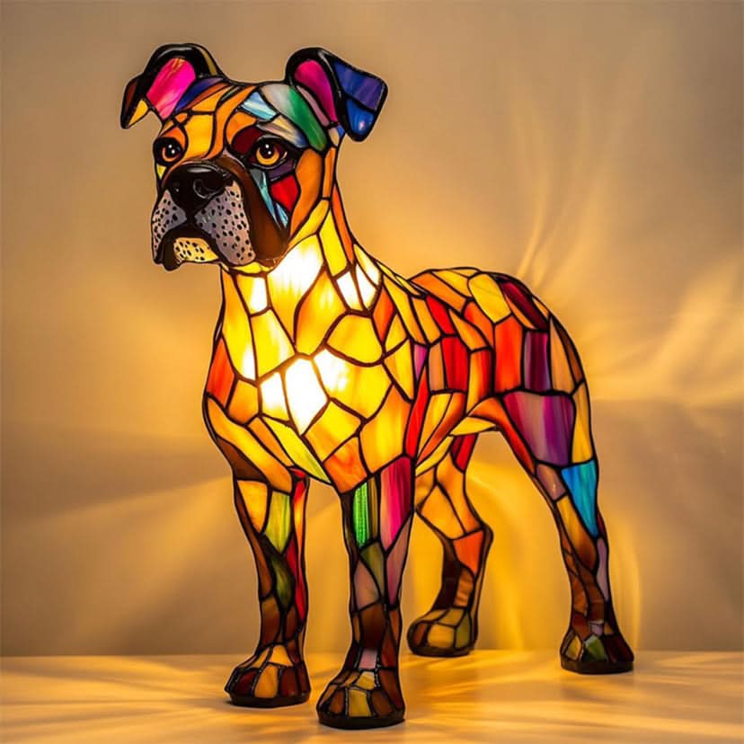 Moktan Sabai Art Deco Stained Glass Dog Table Lamp USB LED