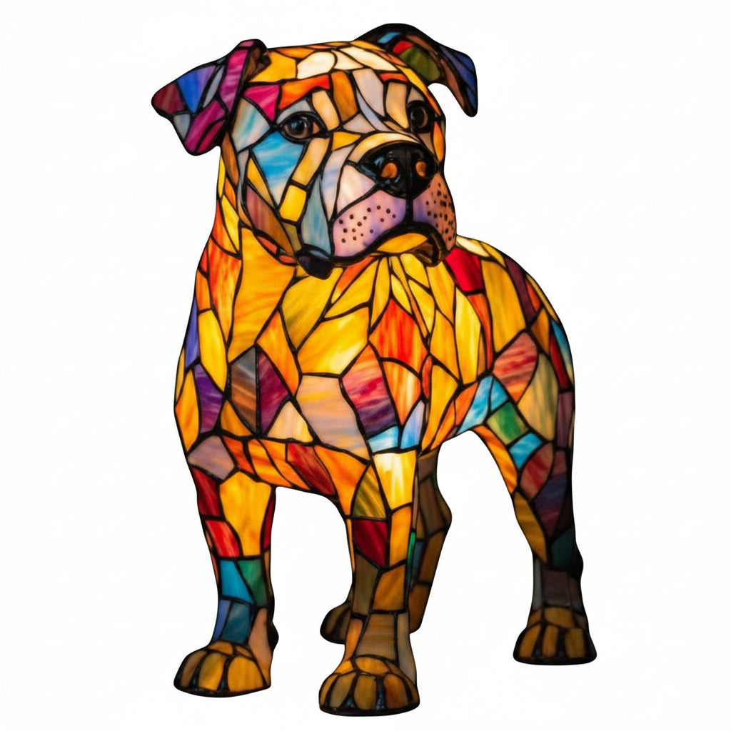 Moktan Sabai Art Deco Stained Glass Dog Table Lamp USB LED