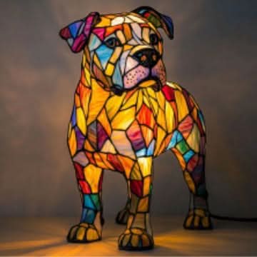 Moktan Sabai Art Deco Stained Glass Dog Table Lamp USB LED