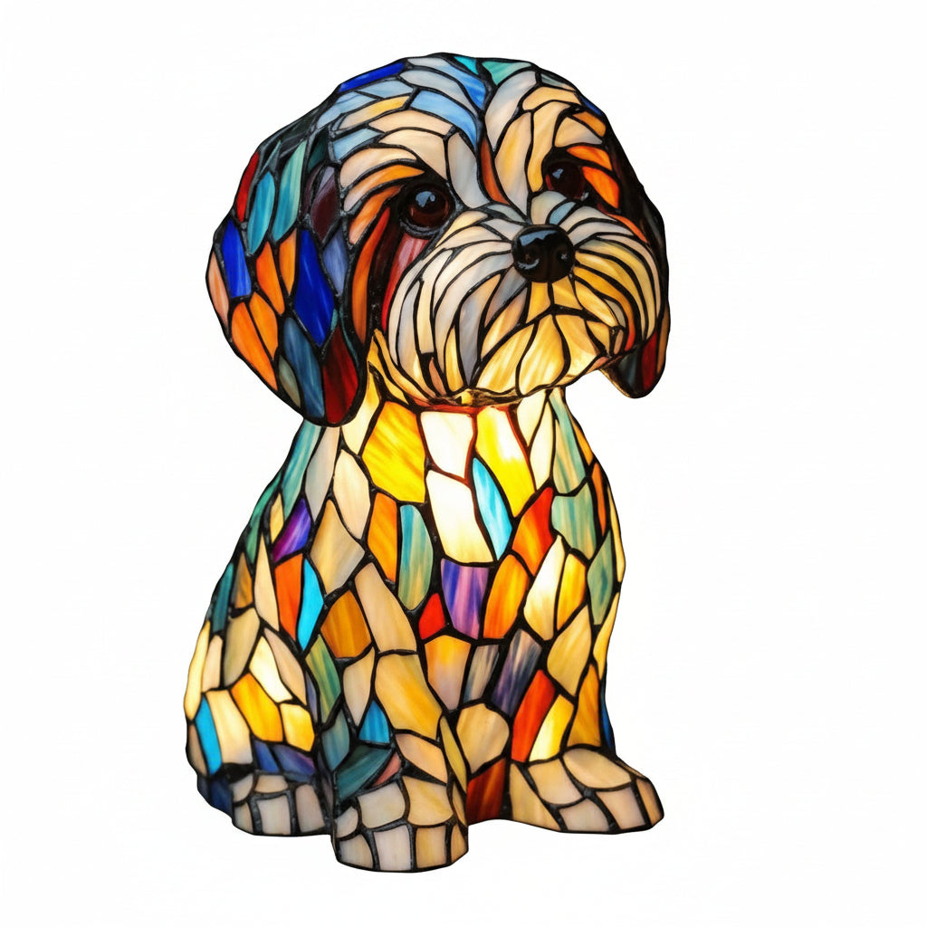 Moktan Sabai Art Deco Stained Glass Dog Table Lamp USB LED