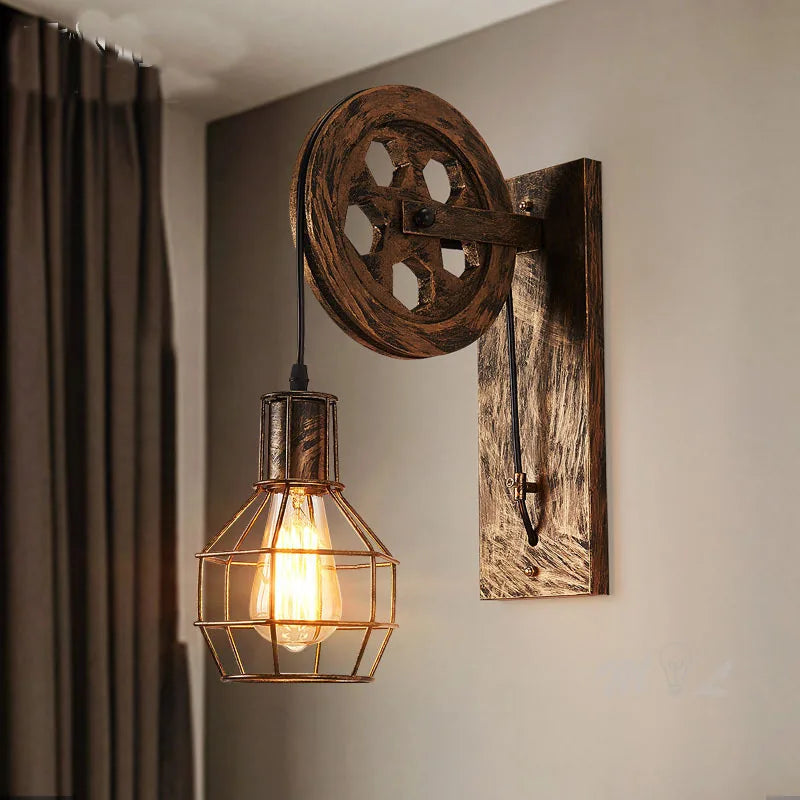 Moktan Sabai Vintage Industrial Pulley Wall Sconce LED Bedroom Mirror Retro Wall Light