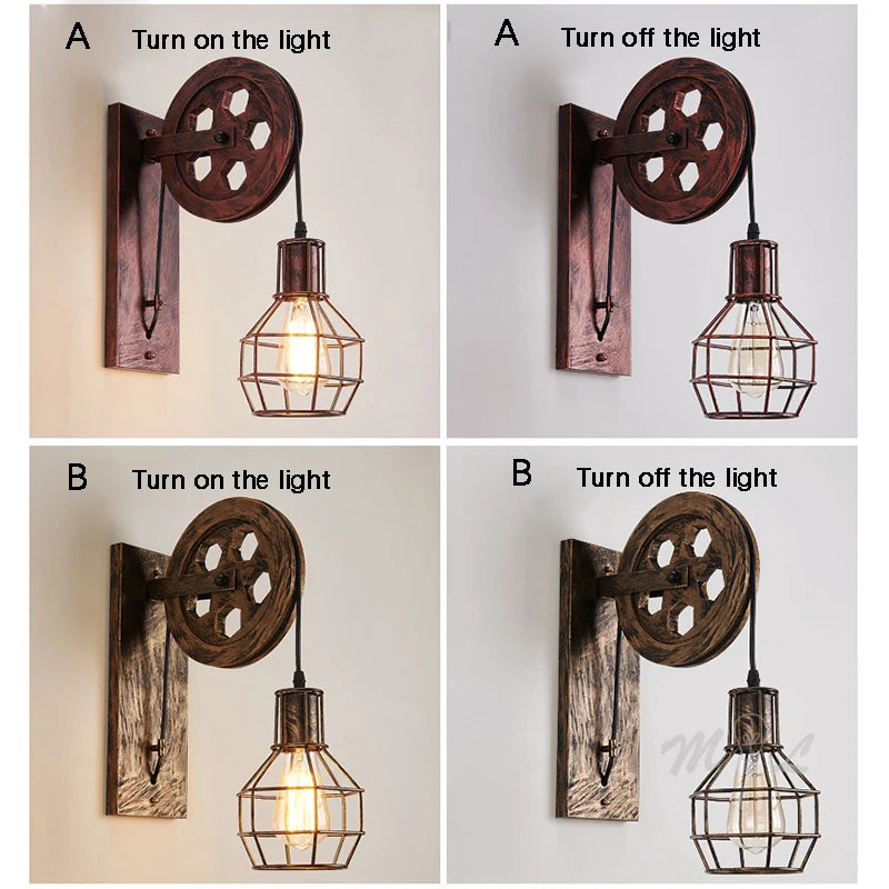 Moktan Sabai Vintage Industrial Pulley Wall Sconce LED Bedroom Mirror Retro Wall Light
