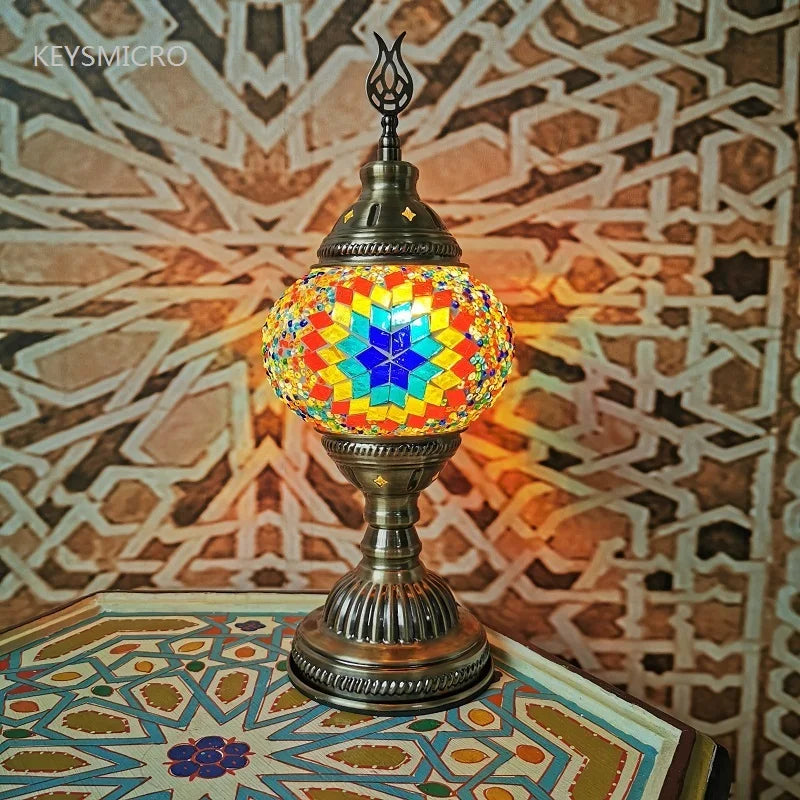 Moktan Sabai Turkish Mosaic Table Lamp Handcrafted Stained Glass Vintage Romantic Bedside Light