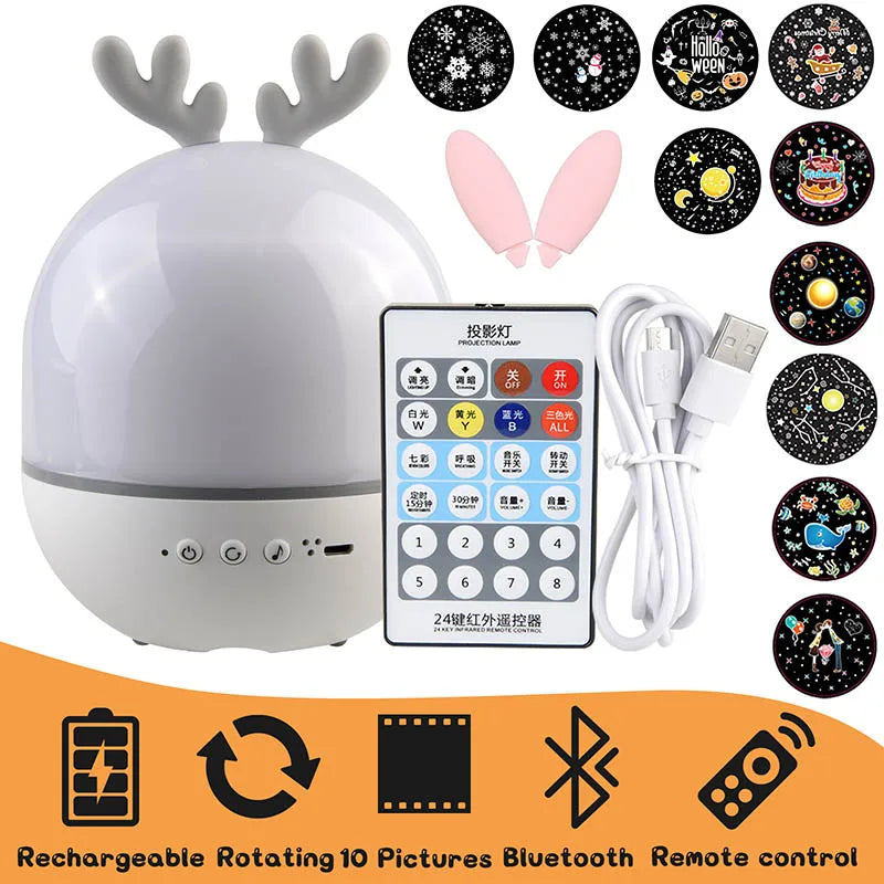 Moktan Sabai Deer Music Projector Night Light Starry Sky Rotating Lamp Bluetooth Speaker